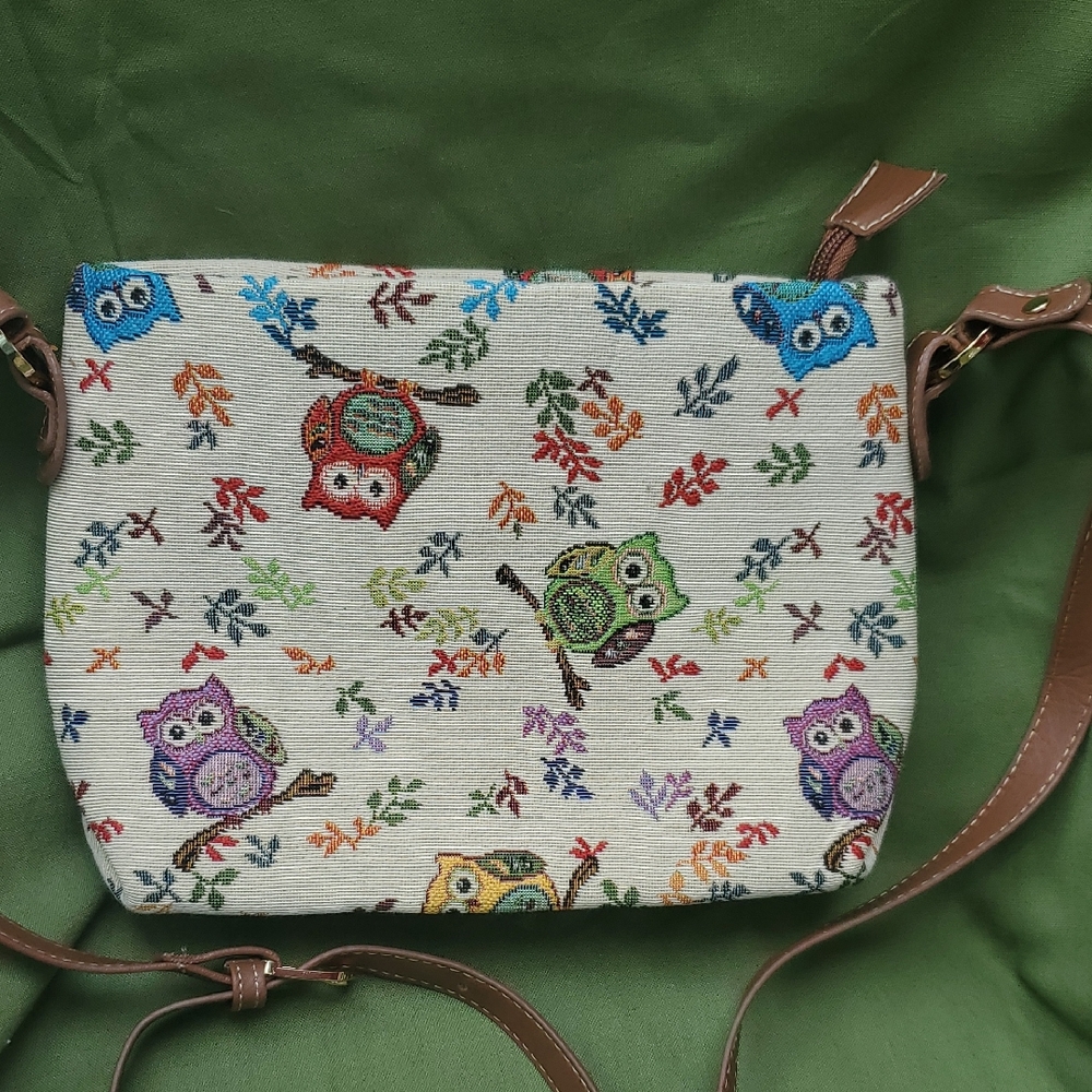 Signare Multicolored Owls And Floral Print Crossbody Bag
